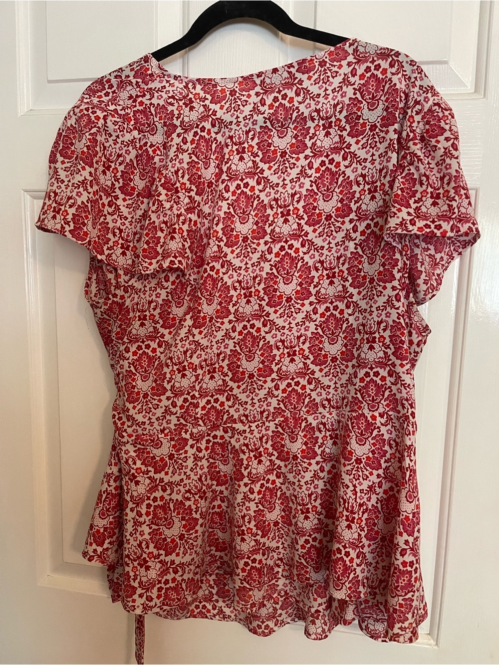 LOFT Red Floral Wrap Blouse - Picture 4 of 5